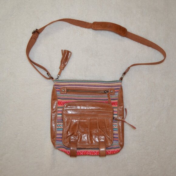 The Sak boho crossbody bag Y2K brown leather accents colorful embroidery - Picture 1 of 14